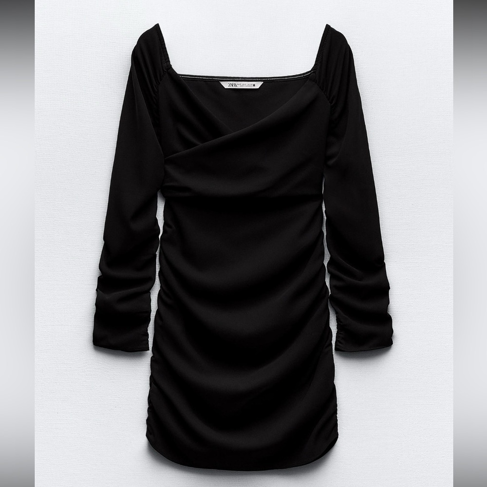 ZARA Black Draped Mini Dress – Long Sleeve – NWT (New With Tags)